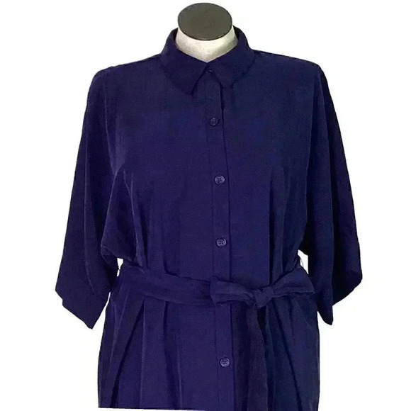 Anne Klein Womens Size Medium Half Sleeve Midi Shirt Dress Blue NEW - Picture 2 of 9